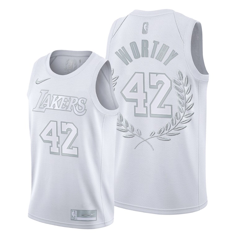 Men's Los Angeles Lakers James Worthy #42 NBA Glory Retired Platinum Limited White Basketball Jersey YML0183RS